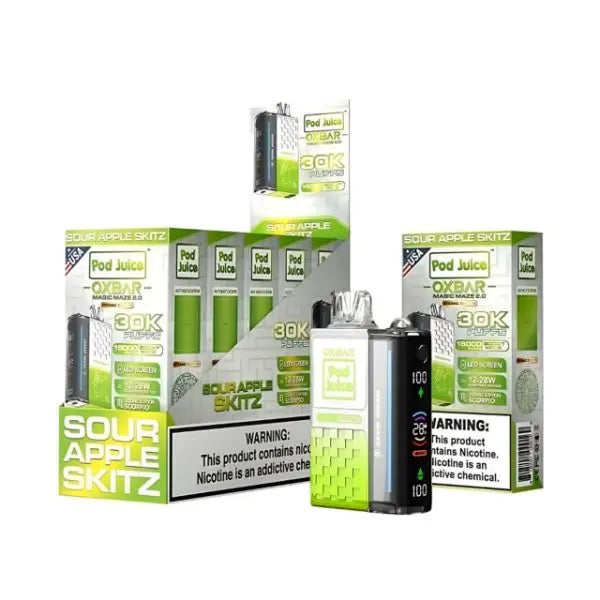 Best Deal Pod Juice x OXBAR Magic Maze 2 30k Puffs Rechargeable Disposable Vape 13mL Sour Apple Skitz