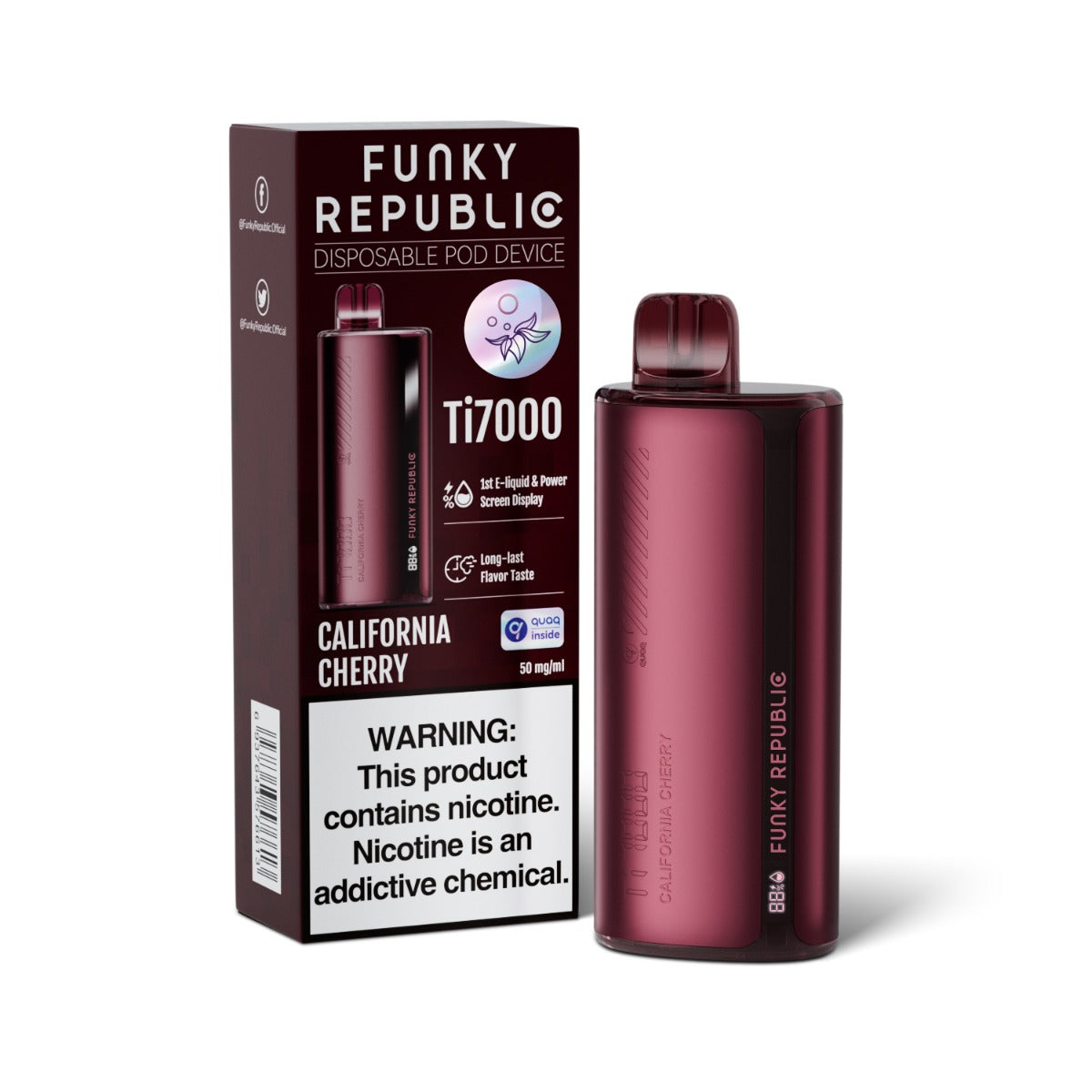 Funky Republic Ti7000 Disposable Vape 17mL 5 Pack Best Flavor California Cherry