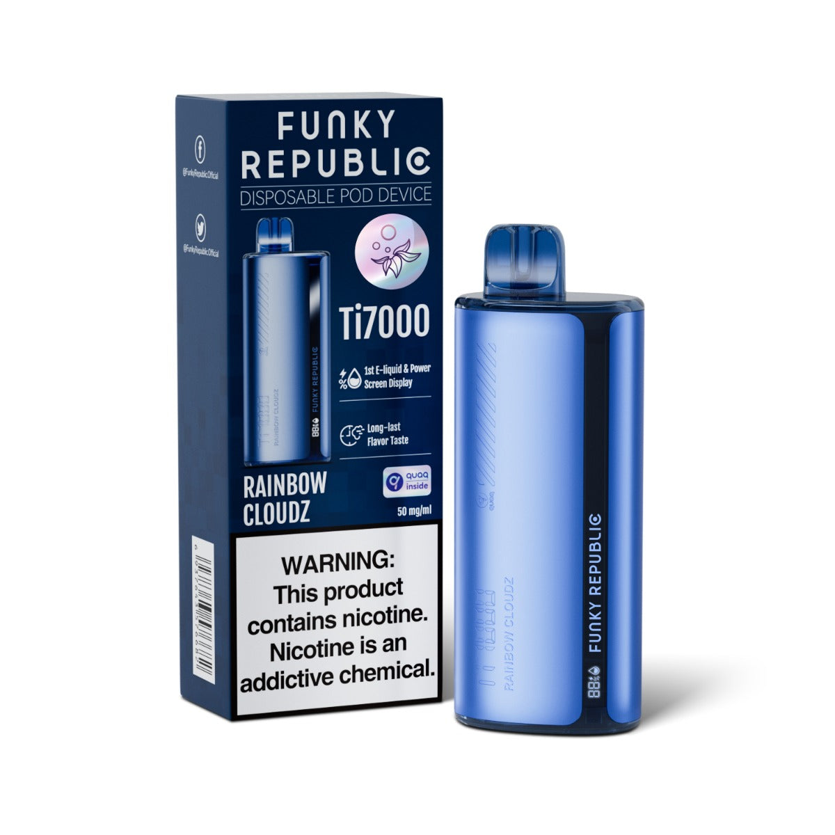 Funky Republic Ti7000 Disposable Vape 17mL 5 Pack Best Flavor Rainbow Cloudz