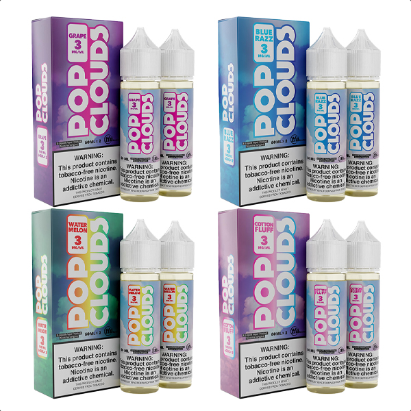 Pop Clouds TFN Vape Juice 2x60mL Best Flavors Grape Blue Razz Watermelon Cotton Fluff
