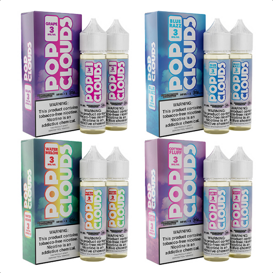 Pop Clouds TFN Vape Juice 2x60mL Best Flavors Grape Blue Razz Watermelon Cotton Fluff