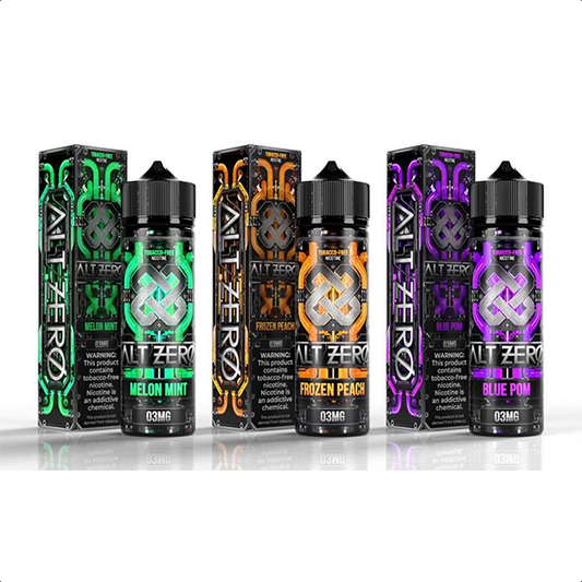 Alt Zero TFN Vape Juice 60mL Best Flavors Melon Mint Frozen Peach Blue Pom