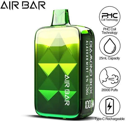Best Deal Air Bar Diamond Box 20000 Puffs Rechargeable Vape 25mL  Alaskan Mint