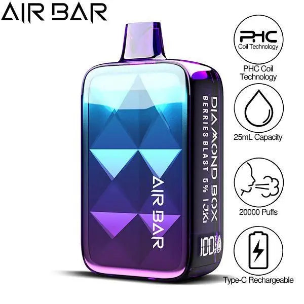 Best Deal Air Bar Diamond Box 20000 Puffs Rechargeable Vape 25mL  Berries Blast