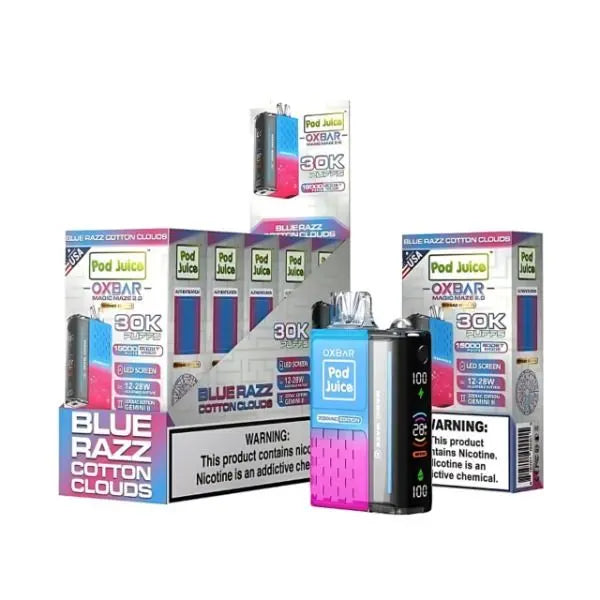 Best Deal Pod Juice x OXBAR Magic Maze 2 30k Puffs Rechargeable Disposable Vape 13mL Blue Razz Cotton Clouds