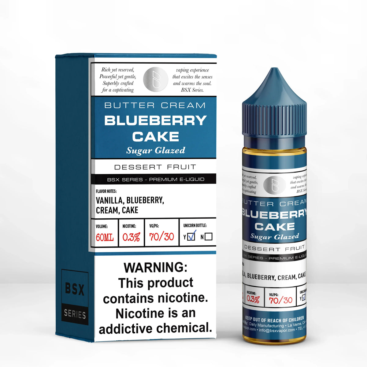 BSX Vapor Salt Nic E-Liquid - Blueberry Cake - 30ml