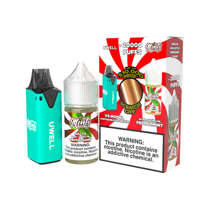 Uwell V6 Pod Kit + Mints Salt 30mL Bundle - Cyan/Peppermint