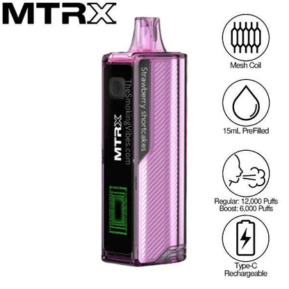 MTRX 12000 Puffs Disposable Vape 15mL 5 Pack Best Flavor Strawberry Shortcakes