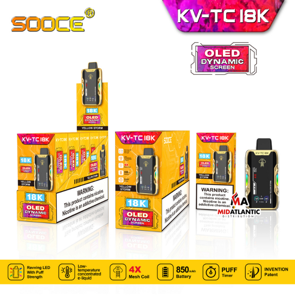 Best Deal SOOCE KV-TC18K Disposable Vape Yellow Storm Banana Ice