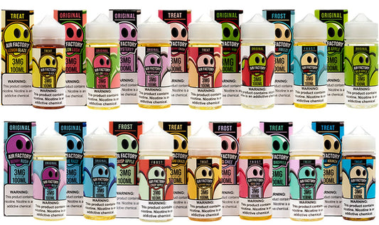 Air Factory - Frost Factory - Treat - 100mL Vape Juice Best Flavors Lemon Glaze Melon Lush Mystery Strawberry Crush Strawberry Kiwi Tropic Freeze Wild Apple Berry Rush Blue Razz Crisp Apple Custard Craze Iced Chee Jaw Dropper Kookie Krunch