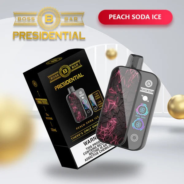 Best Deal Boss Bar Presidential 18000 Puffs Rechargeable Disposable 5-Pack - Peach Soda Ice