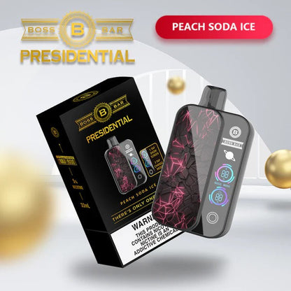 Best Deal Boss Bar Presidential 18000 Puffs Rechargeable Disposable 5-Pack - Peach Soda Ice