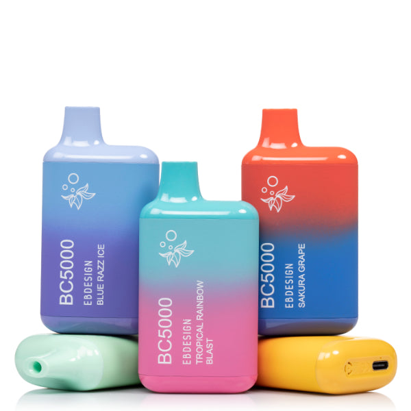 EB Designs BC5000 Disposable Vape 13mL Best Flavors Blue Razz Ice Tropical Rainbow Blast Sakura Grape