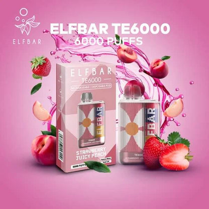 ElfBar TE6000 Puff Recharge Vape Best Flavor Strawberry Juicy Peach