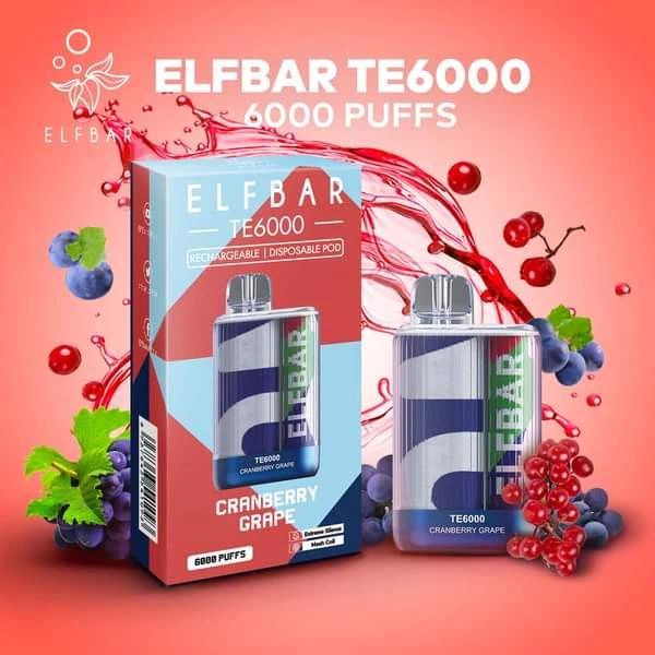 ElfBar TE6000 Puff Recharge Vape Best Flavor Cranberry Grape