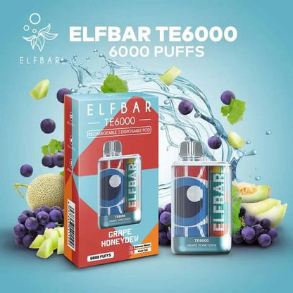 ElfBar TE6000 Puff Recharge Vape Best Flavor Grape Honeydew