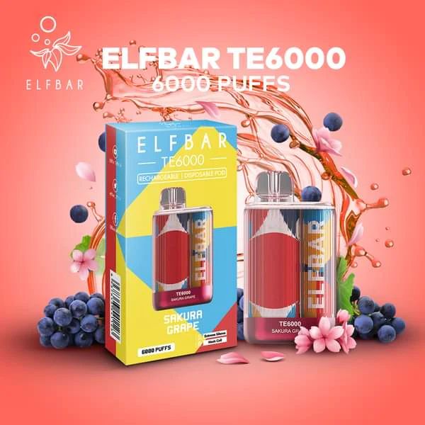 ElfBar TE6000 Puff Recharge Vape Best Flavor Sakura Grape