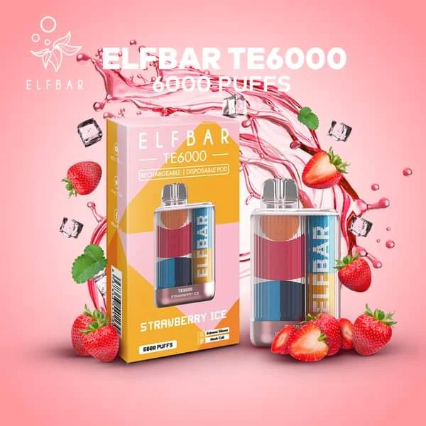 ElfBar TE6000 Puff Recharge Vape Best Flavor Strawberry Ice