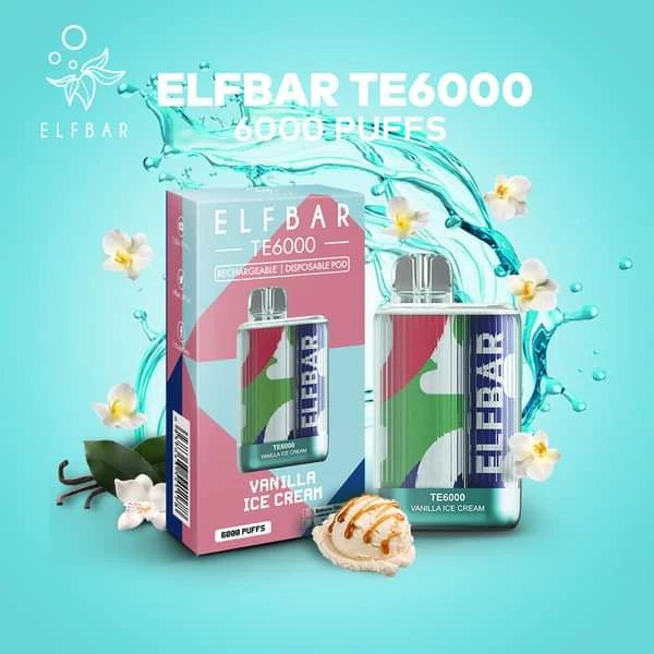 ElfBar TE6000 Puff Recharge Vape Best Flavor Vanilla Ice Cream