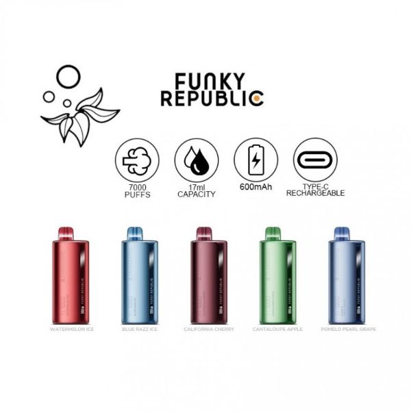 Funky Republic Ti7000 Disposable Vape 17mL 5 Pack Best Flavors