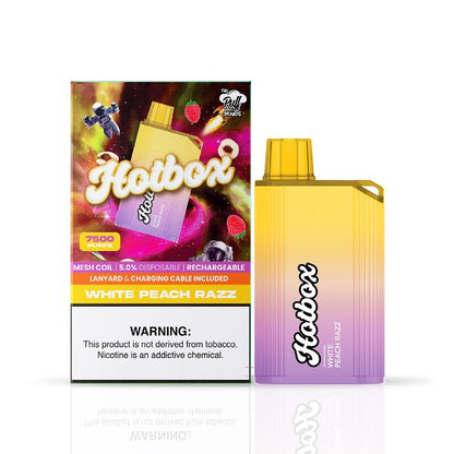 Puff HotBox 7500 Puffs Disposable Vape 16mL 5 Pack Best Flavor White Peach Razz
