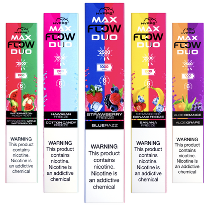 Hyppe Max Flow Duo Single Disposable Vape 2500 Puffs 6mL Best Flavors Watermelon Peach Pear Strawberry Apple Watermelon Hawaiian Freeze Cotton Candy Freeze Strawberry Freeze Bluerazz Strawberry Banana Freeze Banana Freeze Aloe Orange Aloe Grape