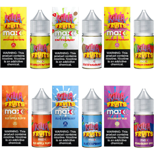 Killa Fruits Max TFN Salt Vape Juice 30mL Best Flavors Watermelon Nectarine Kiwi Strawberry Watermelon Strawberry Red Apple Peachy Red Apple Peach Blue Raspberry Strawberry Acai