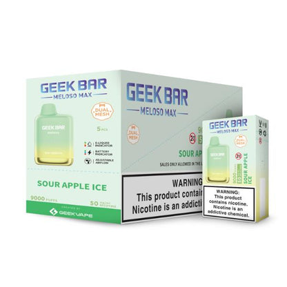 Best Deals Geek Bar Meloso MAX 9000 Puffs Disposable Vape 14mL Best Flavor Sour Apple Ice