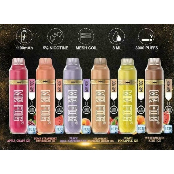 Mr. Fog Max Air 3000 Puffs Disposable Vape 8mL Best Flavors Apple Grape Ice Peach Strawberry Watermelon Ice Peach Blue Raspberry Ice Strawberry Raspberry Cherry Ice Peach Pineapple Ice Watermelon Kiwi Ice