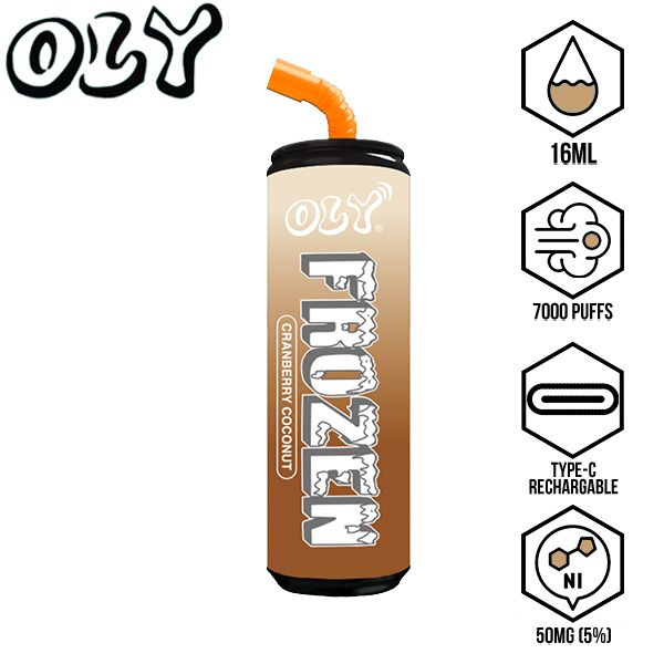 Oly Frozen 7000 Puffs Disposable Vape 10 Pack 16mL Best Flavor Cranberry Coconut