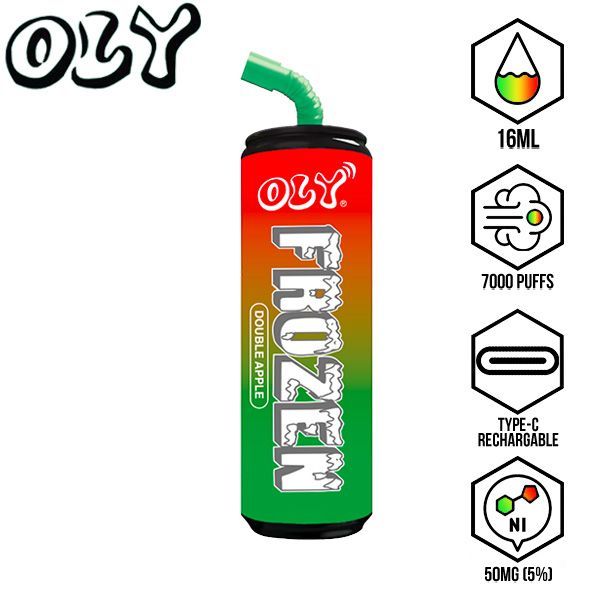 Oly Frozen 7000 Puffs Disposable Vape 10 Pack 16mL Best Flavor Double Apple