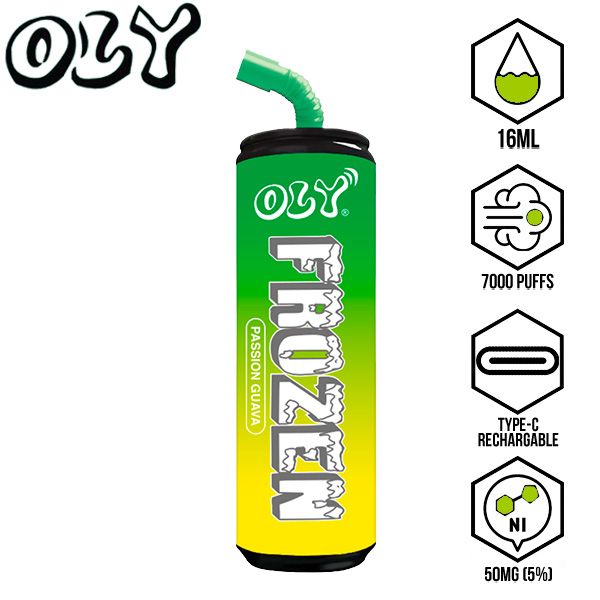 Oly Frozen 7000 Puffs Disposable Vape 10 Pack 16mL Best Flavor Passion Guava
