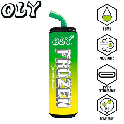 Oly Frozen 7000 Puffs Disposable Vape 10 Pack 16mL Best Flavor Passion Guava