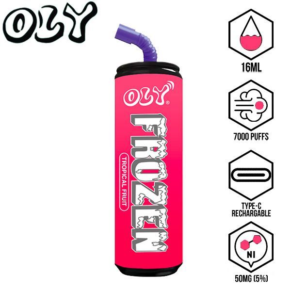Oly Frozen 7000 Puffs Disposable Vape 10 Pack 16mL Best Flavor Tropical Fruit