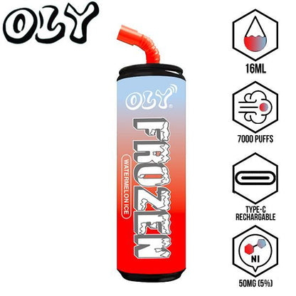 Oly Frozen 7000 Puffs Disposable Vape 10 Pack 16mL Best Flavor Watermelon Ice