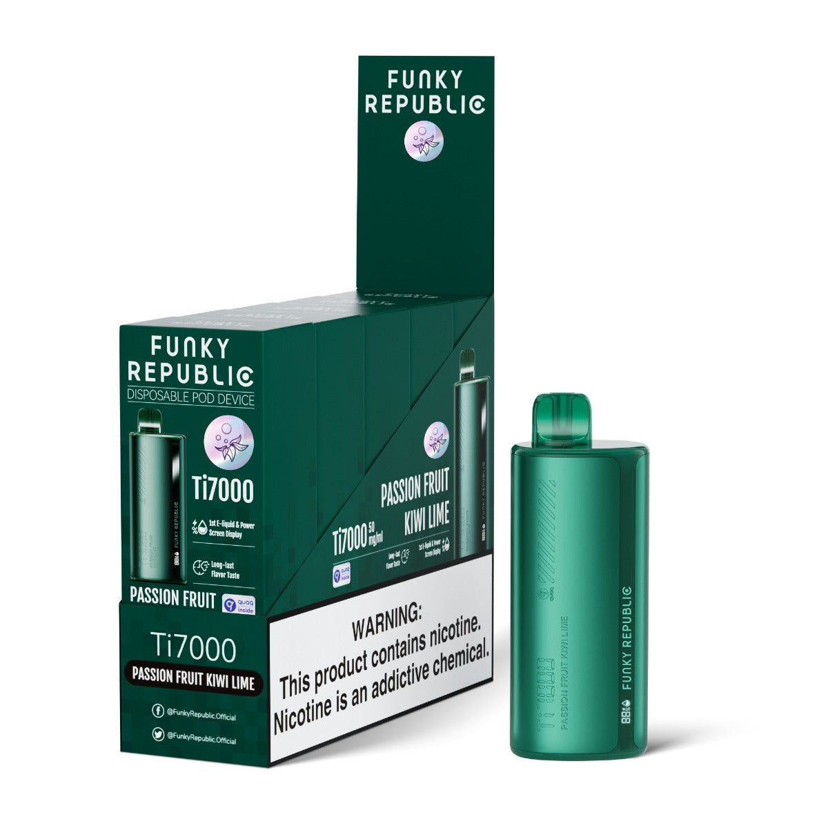 Funky Republic Ti7000 Disposable Vape 17mL 5 Pack Best Flavor Passion Fruit Kiwi Lime