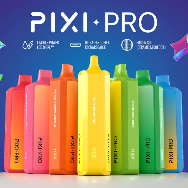 Pixi Pro 8000 Puffs Disposable Vape 14mL Best Flavors Orange Mango Melon OG Banana Ice Lush Lemonade