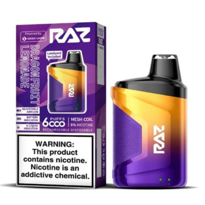 Best Deal Raz CA6000 6000 Puffs by Geek Vape Disposable 10-Pack 10 mL Dragonfruit Lemonade