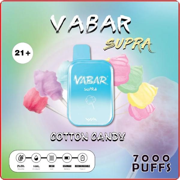 Cotton Candy Vabar Supra 7000 Puffs Disposable 10-Pack Bulk Price!
