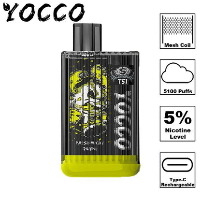 Yocco T51 Disposable Vape 13mL Best Flavor Passion Kiwi Guava