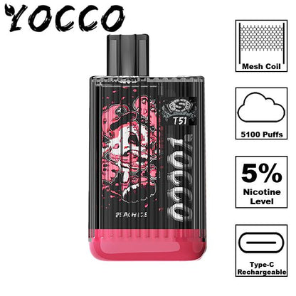 Yocco T51 Disposable Vape 13mL Best Flavor Peach Ice