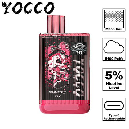 Yocco T51 Disposable Vape 13mL Best Flavor Strawberry Kiwi